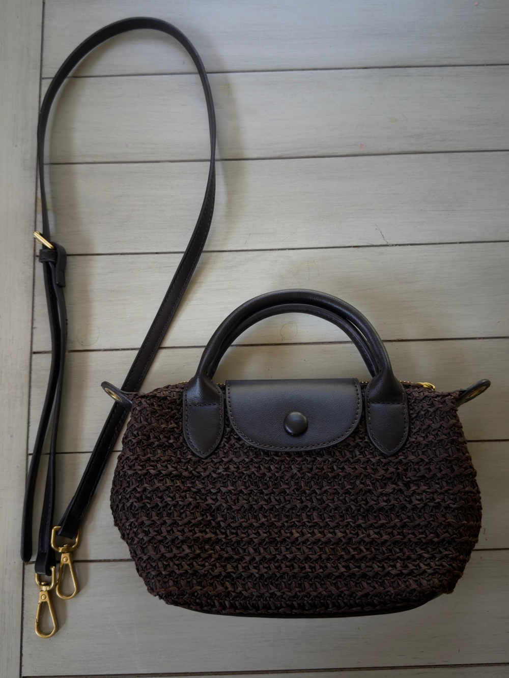 Woven Top-Handle Crossbody Bag in Dark Brown